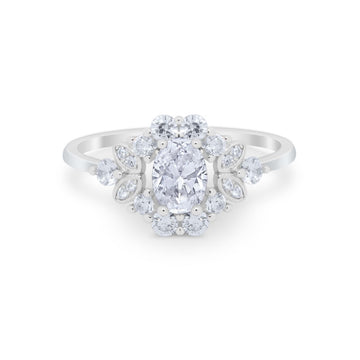 Oval Wedding Ring Vintage Round Simulated Cubic Zirconia 925 Sterling Silver